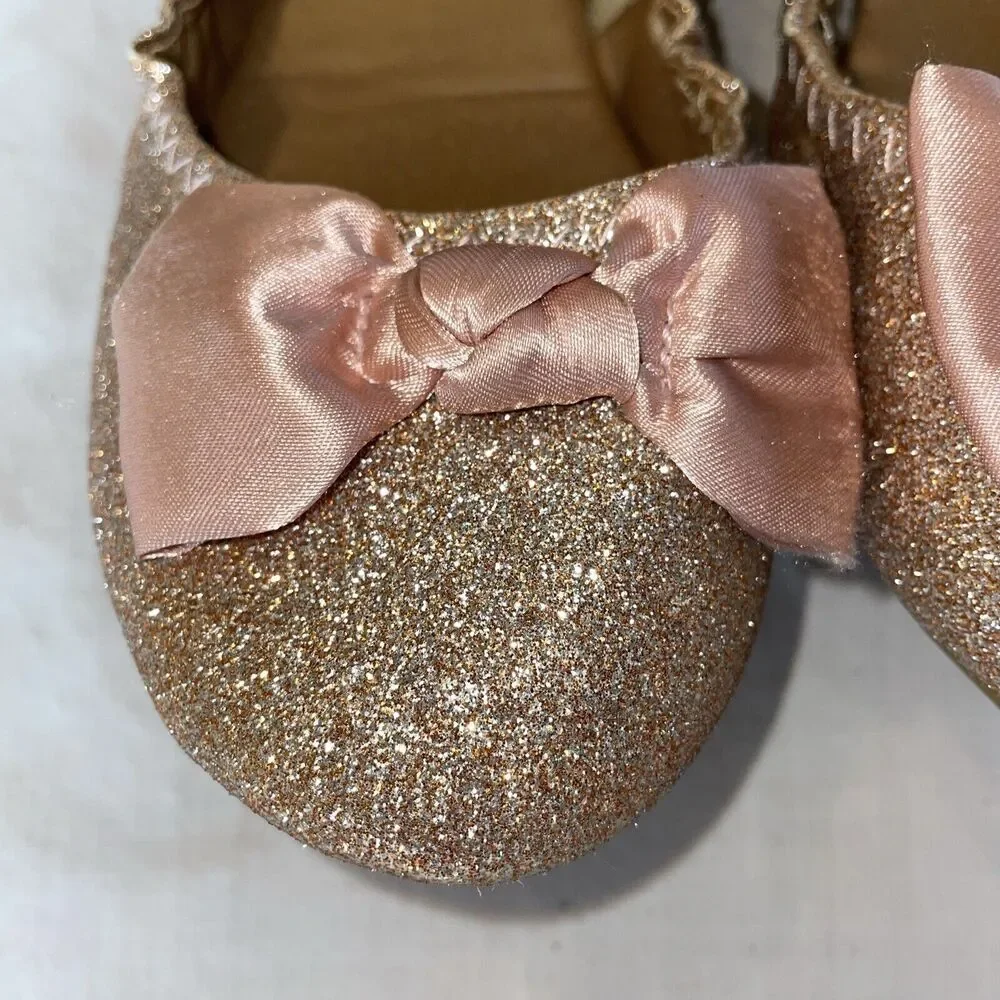 New York & Co. Ballet Slippers Womens Size 9 Medium Pink Glitter Bow Toe Slip On